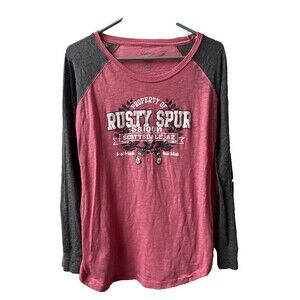 Rusty Spur Baseball Shirt Womens Size Large Pink Gray Graphic Scottsdale AZ